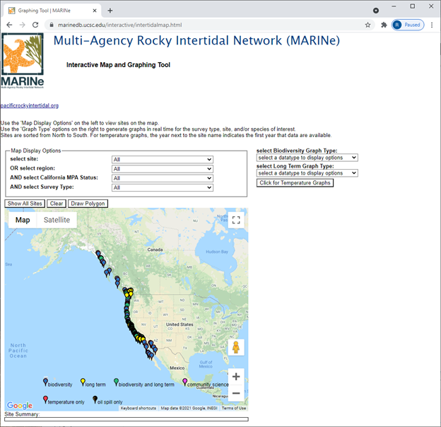 screenshot of the interactive map and graphing tool